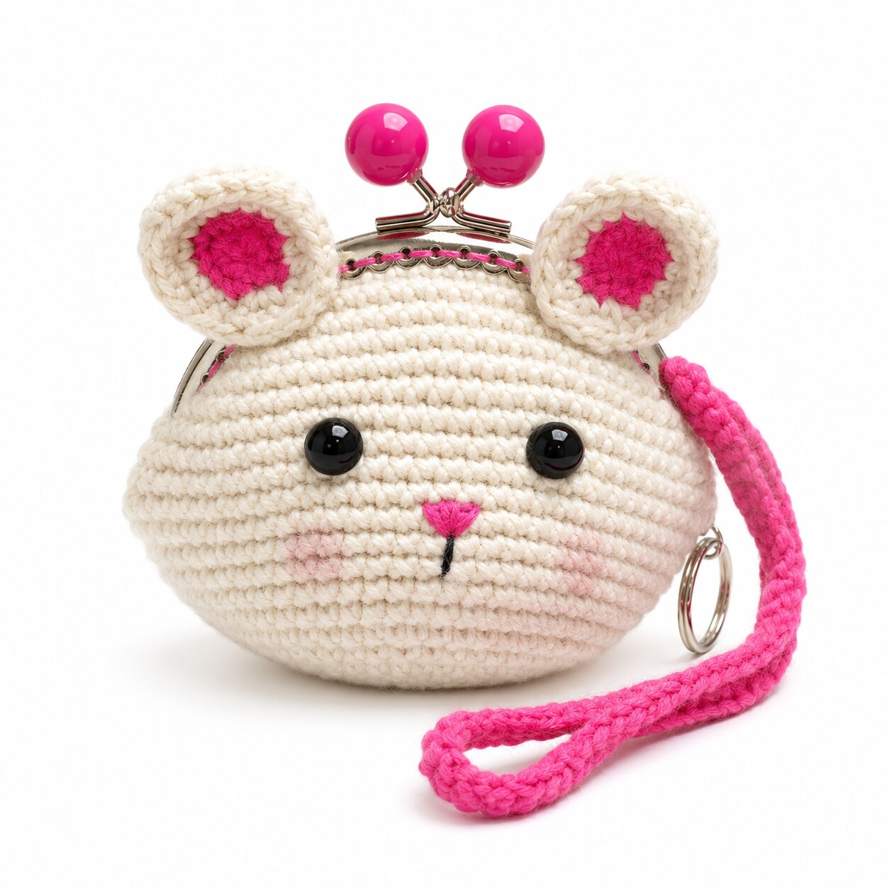 Handmade Crochet Gray Mouse Coin Purse | Kawaii Kiss Lock Wallet