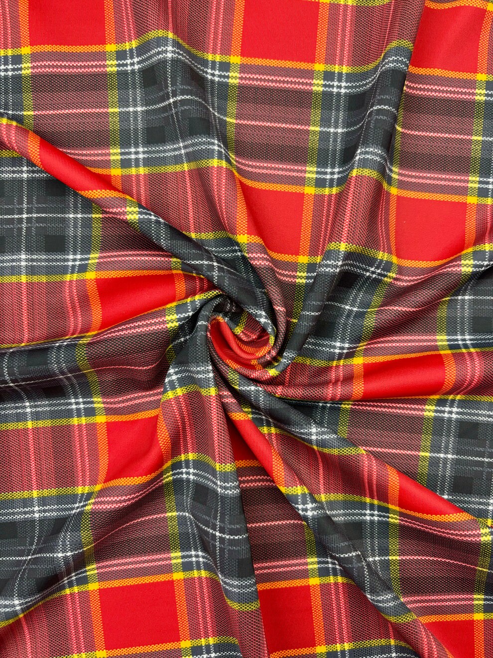 1 Yard Red Tartan Plaid Spandex Fabric Four-Way Stretch Material 58/60 Inches Wide