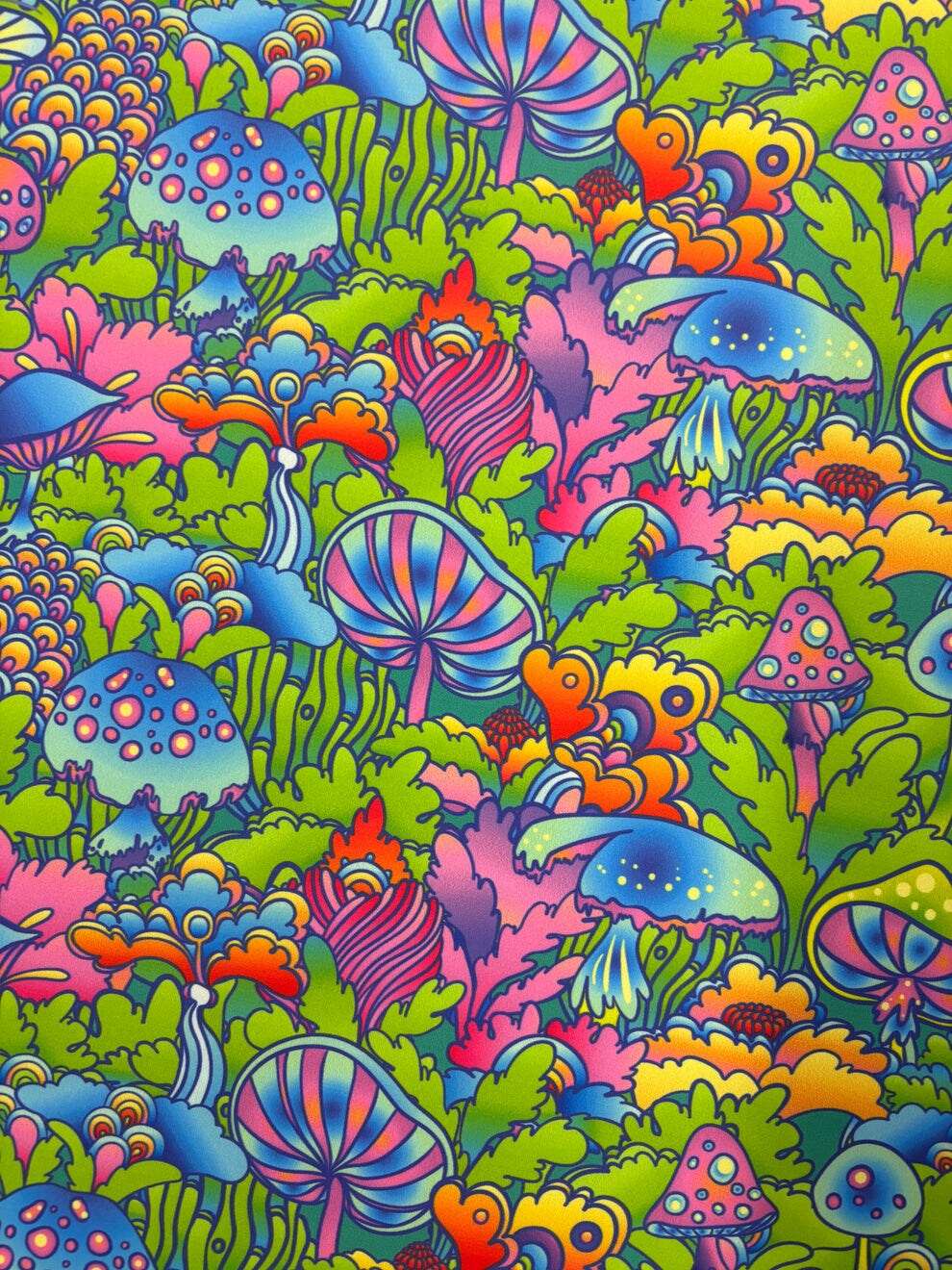 1 Yard Trippy Forest Stretch Spandex Fabric with Mushroom Design for Apparel 58/60 Inches Wide