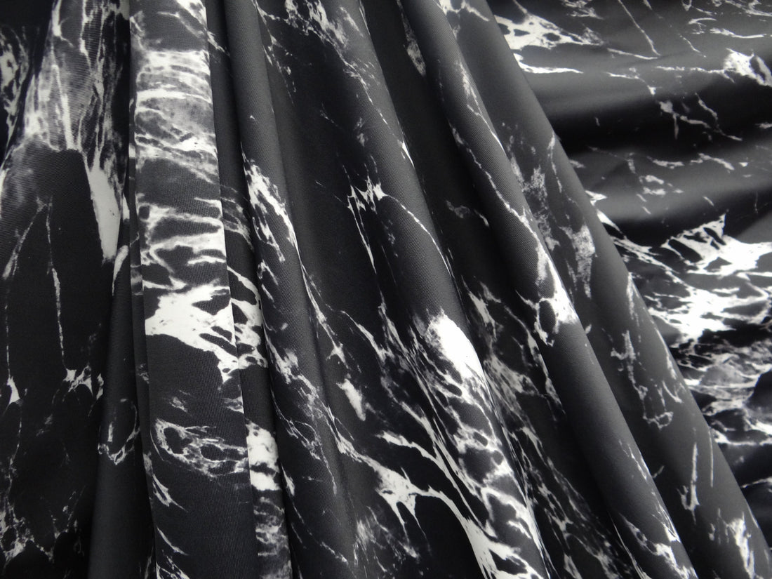 1 Yard Black Marble Spandex Fabric Four Way Stretch Activewear Swimwear Costume Leggings Material 58/60 Inch Width
