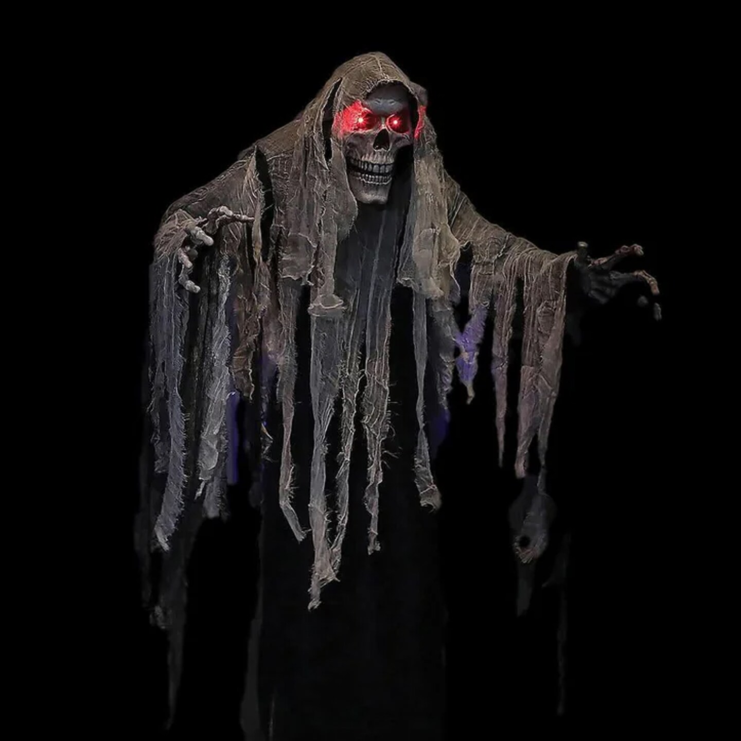 6 Feet Hanging Grim Reaper Halloween Animatronic with Red LED Eyes &#x26; Fluttering Robes, Battery Powered
