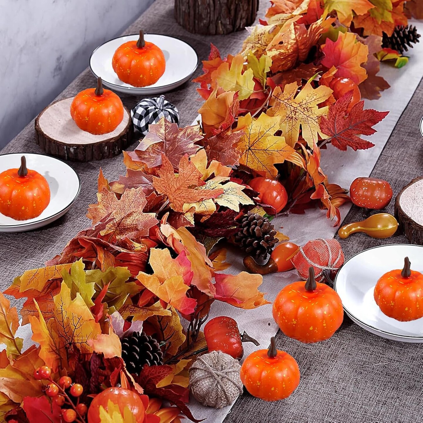2 Pack Fall Leave Vines and Pumpkins Maple Garland