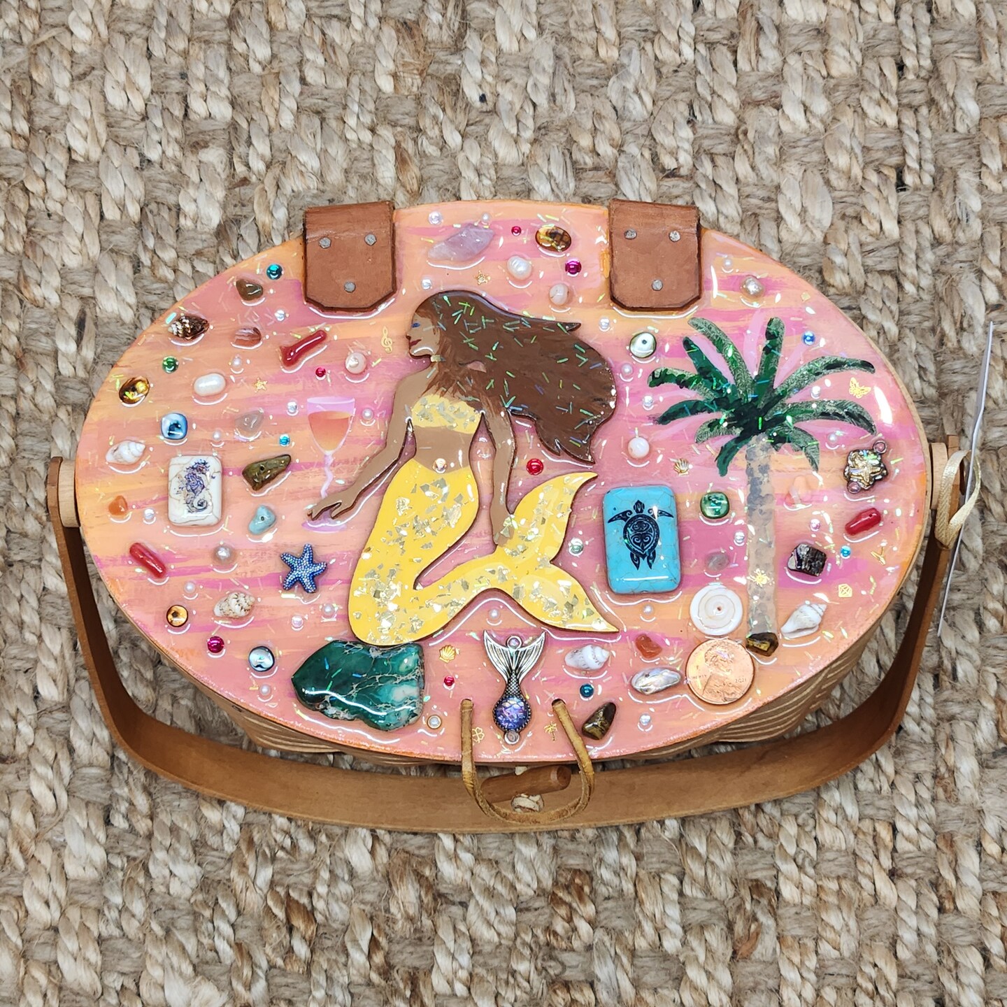 Kanak by Lahwan Vtg Longaberger Mermaid FL Theme Basket Purse Hand