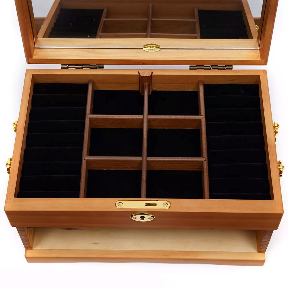 Kitcheniva Large Wooden Jewelry Box With Safe Lock