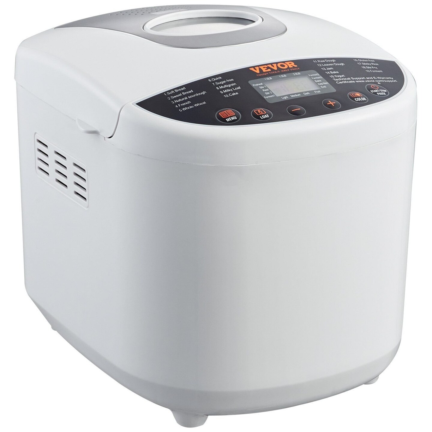 VEVOR-1 lb, 1.5 lb, 2 lb-Versatile Bread Maker with 19 Functions for Fresh Baked Goods-1 pcs