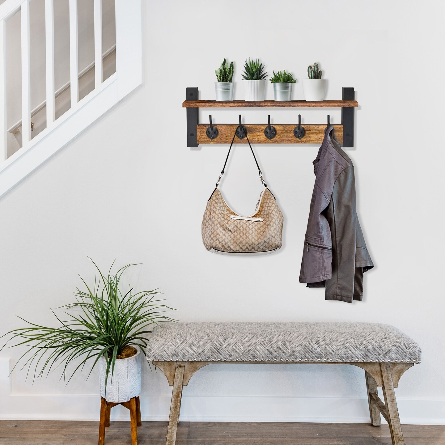 Sorbus Floating Wall Shelf with Hooks for Entryway, Bathroom, Bedroom, Kitchen, or Mudroom