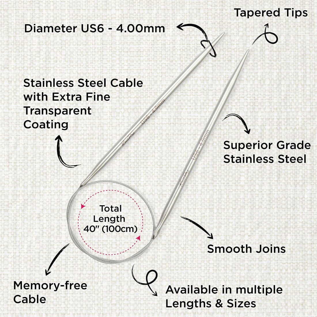 KnitPro Stelo Lace Fixed Circular Knitting Needles 40" Size 0 - 17