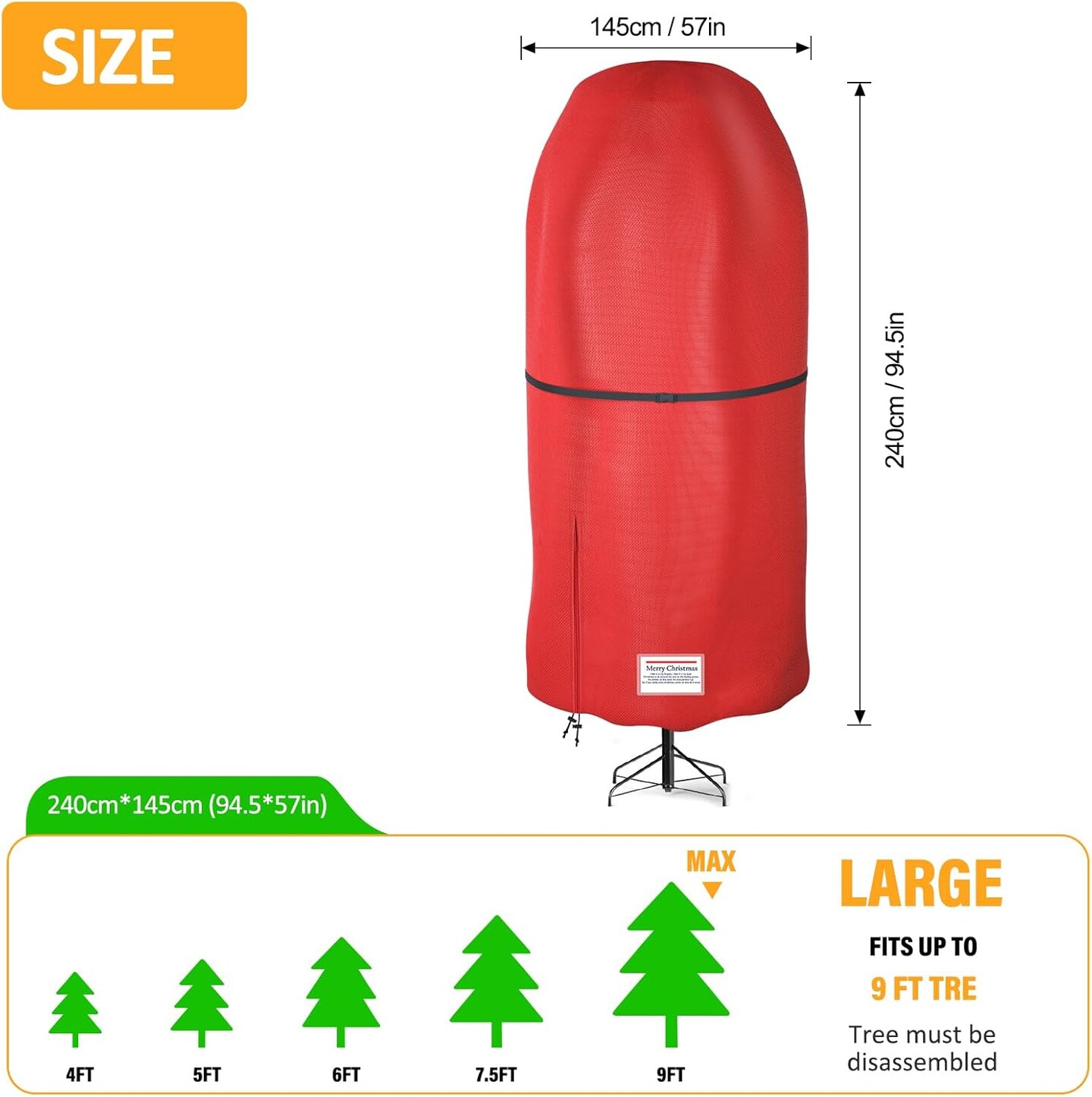 Upright Christmas Tree Storage Bag,Oxford Fabric Tear Resistant Adjustable Christmas Tree Storage Bag for 9 FT Assembled Trees (Red)