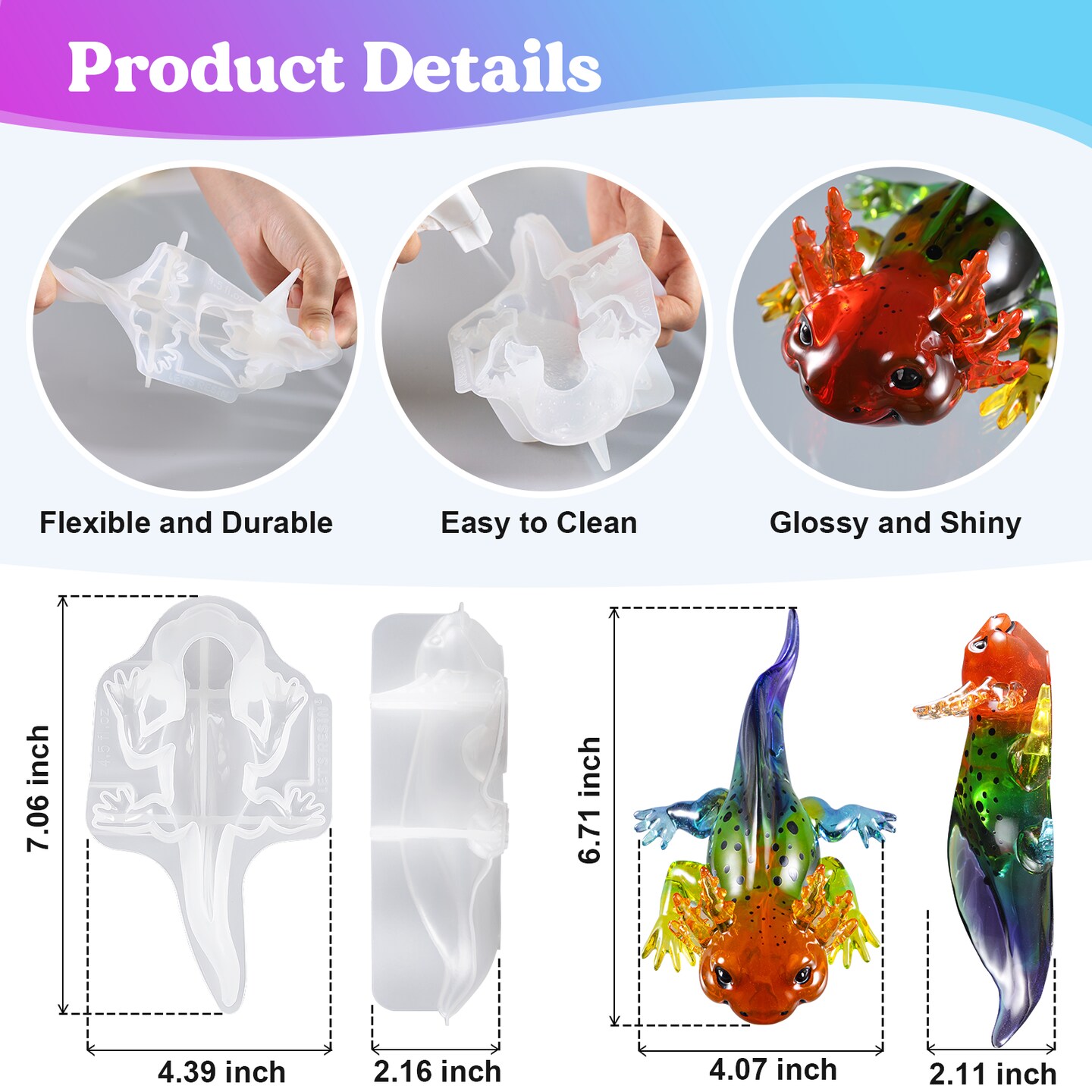 LET&#x27;S RESIN Large Axolotl Resin Molds Silicone, 3D Detailed Animal Silicone Molds, Flexible Effortless Demoldable Epoxy Resin Molds, Thickened Deep Epoxy Molds for Art Crafts, Gift, and Home Decor