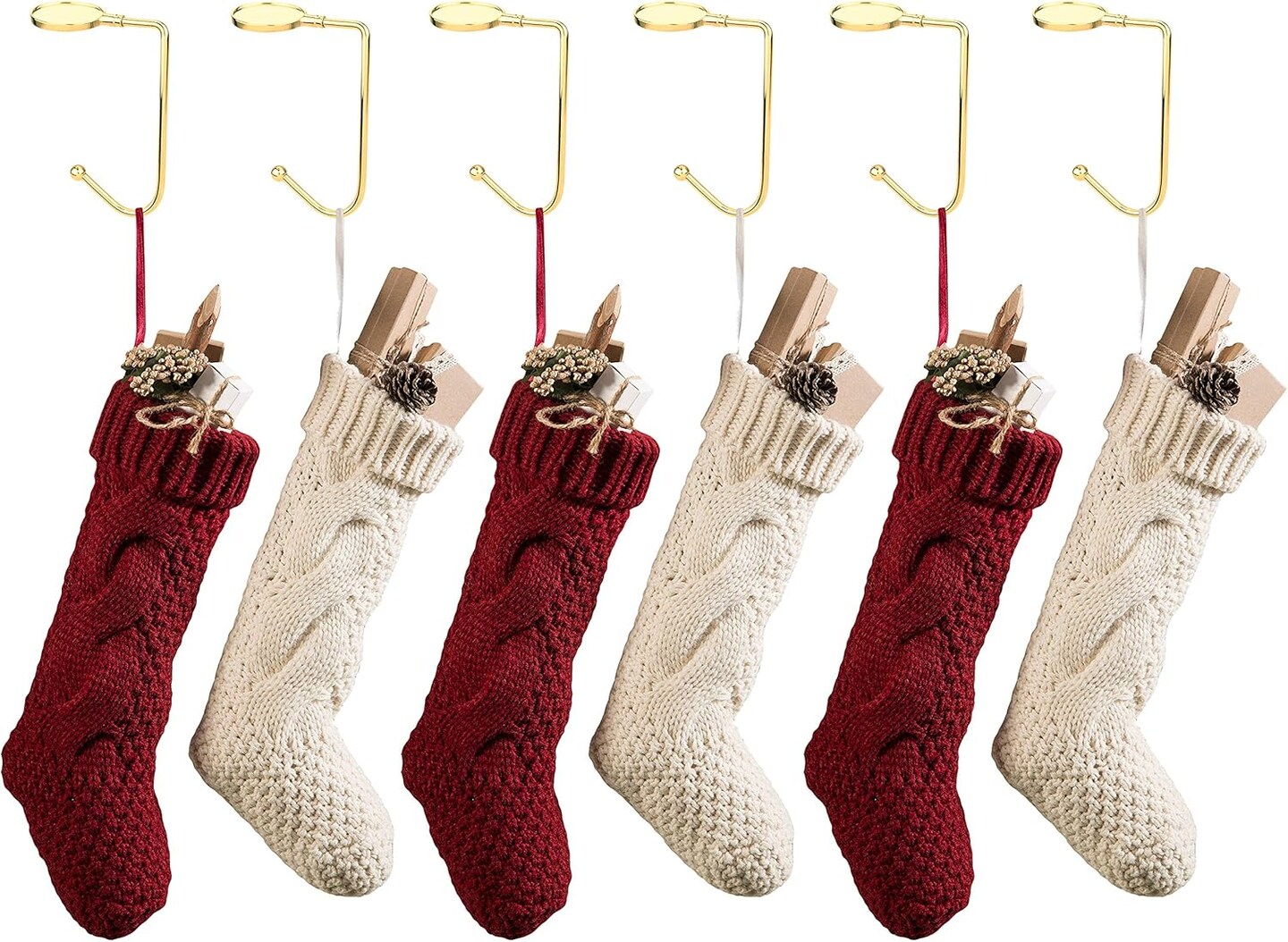 Christmas Stocking Holder for Mantle - 6 Pack Non-Slip Stocking Mantel Holders Hooks Hanger for Christmas Xmas Fireplace and Party Decoration (Gold)