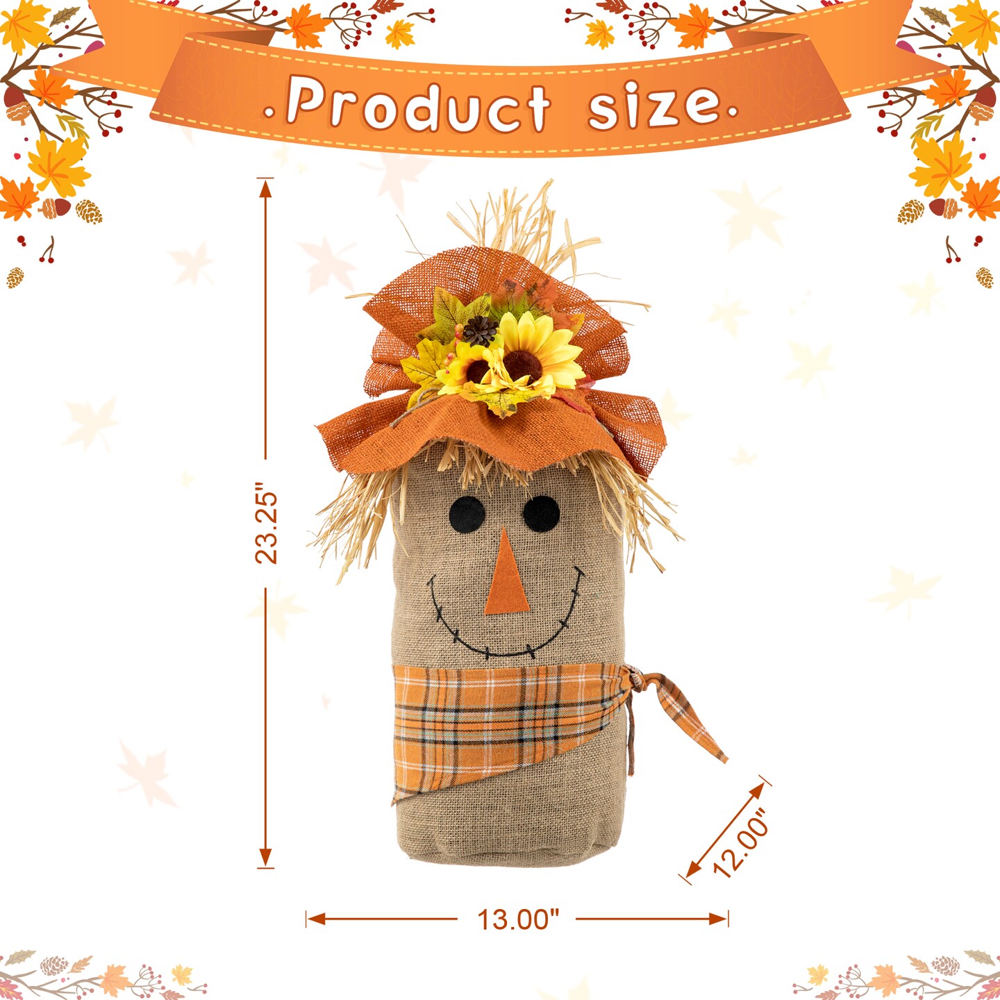 23.25&#x22;H Fall Linen Scarecrow Doorstop Porch Decor