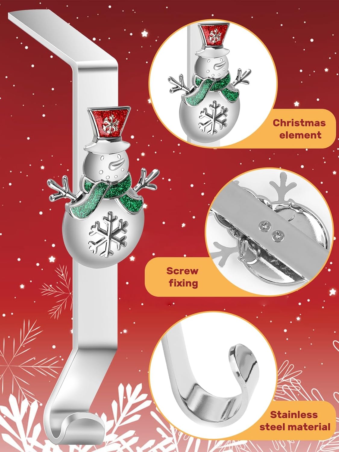 6Pcs Christmas Stocking Holders, Christmas Pattern Design Stocking Hangers Silver Non-Slip Stocking Holders for Mantle Xmas Stocking Hangers for Fireplace Shelf Table Mantel