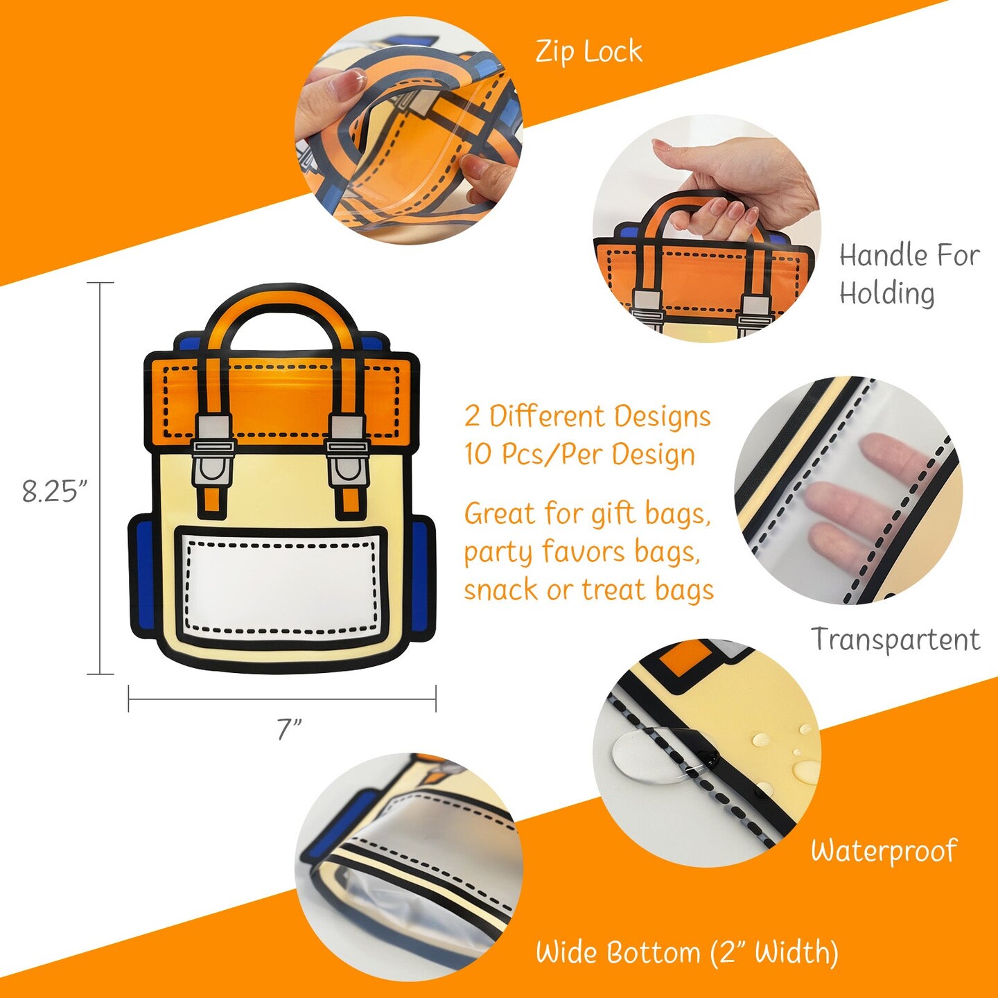 Wrapables Reusable Backpack Sealable Goodie Bags, Party Favor Bags (Set of 20)