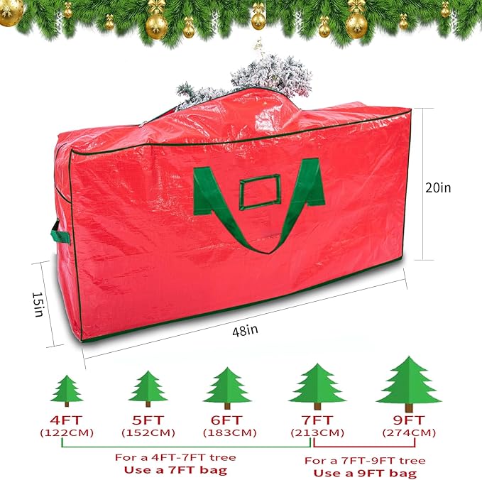 Christmas Tree Storage Bag, Waterproof and Dustproof, Fits Up to 7.5 Foot Artificial Xmas Holiday Tree with Reinforced Handles &#x26; Dual Zipper, Red