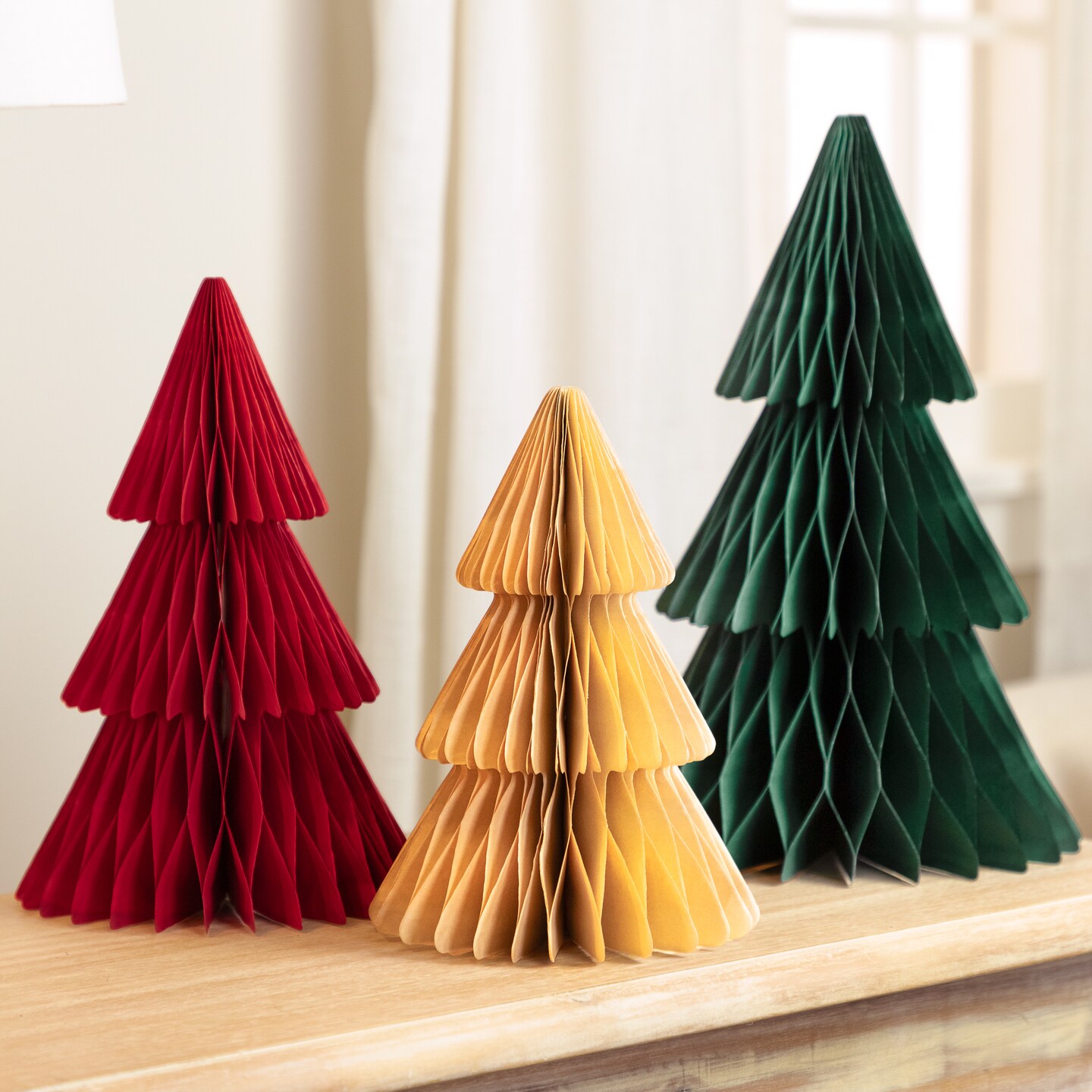 Northlight Accordion Honeycomb Foldable Paper Christmas Trees - 15" - Set of 3