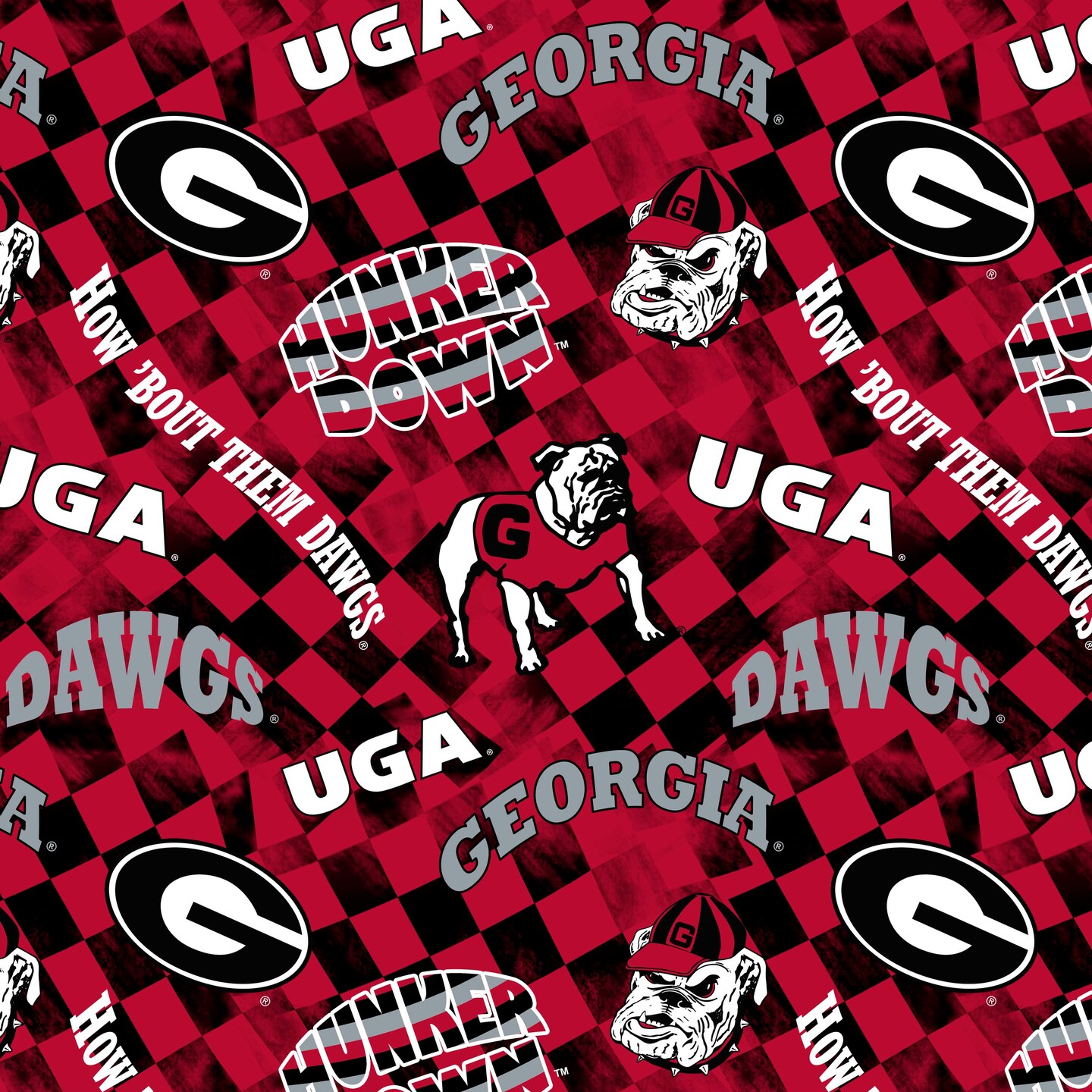Sykel Enterprises-University of Georgia Cotton Quilting Fabric-Georgia Bulldogs Check Allover Cotton Fabric Sold by the Yard