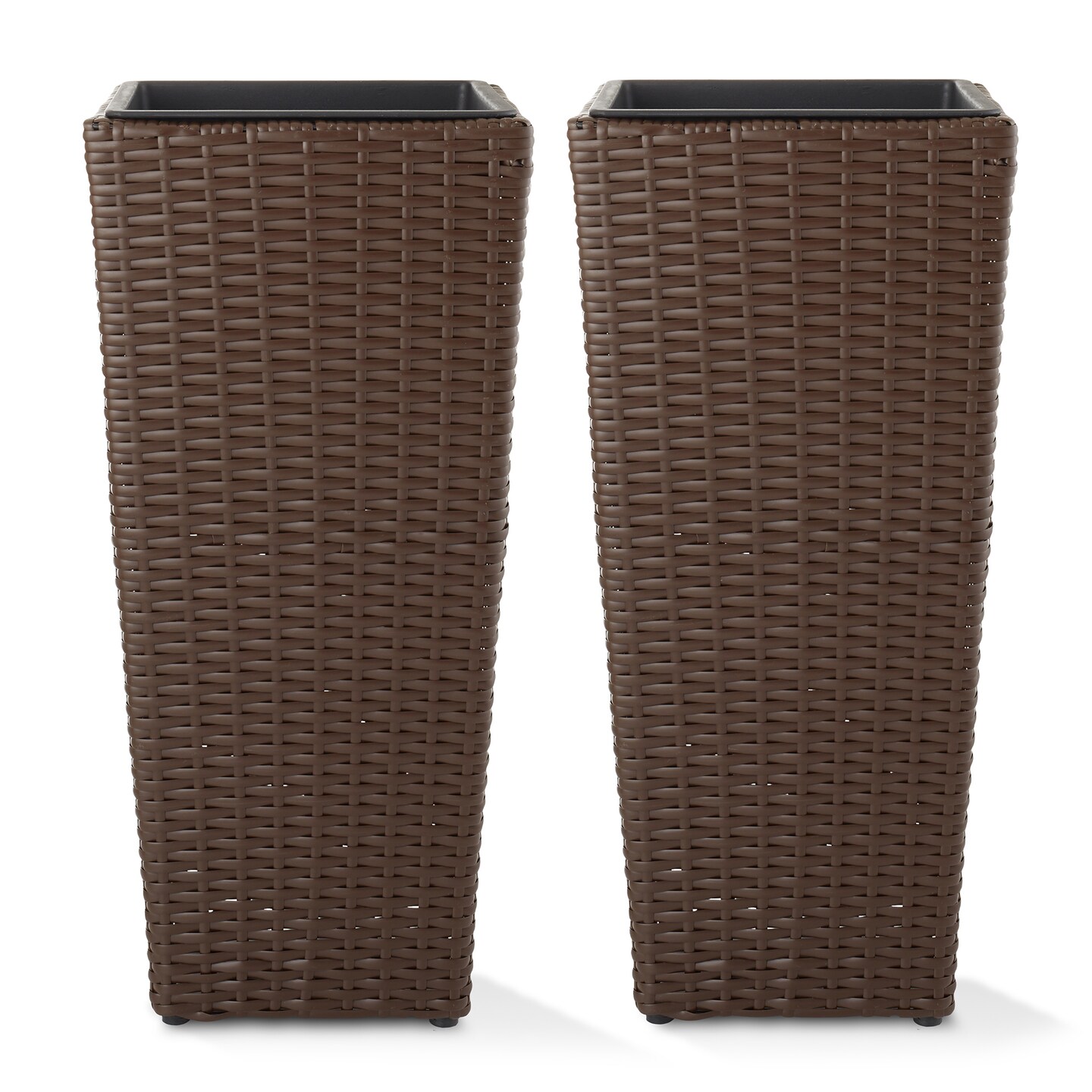 Casafield Set of 2 All-Weather Outdoor Planters with Liners, Tall Tapered Plant Boxes with Flower Pots for Front Porch, Patio, Garden - Espresso