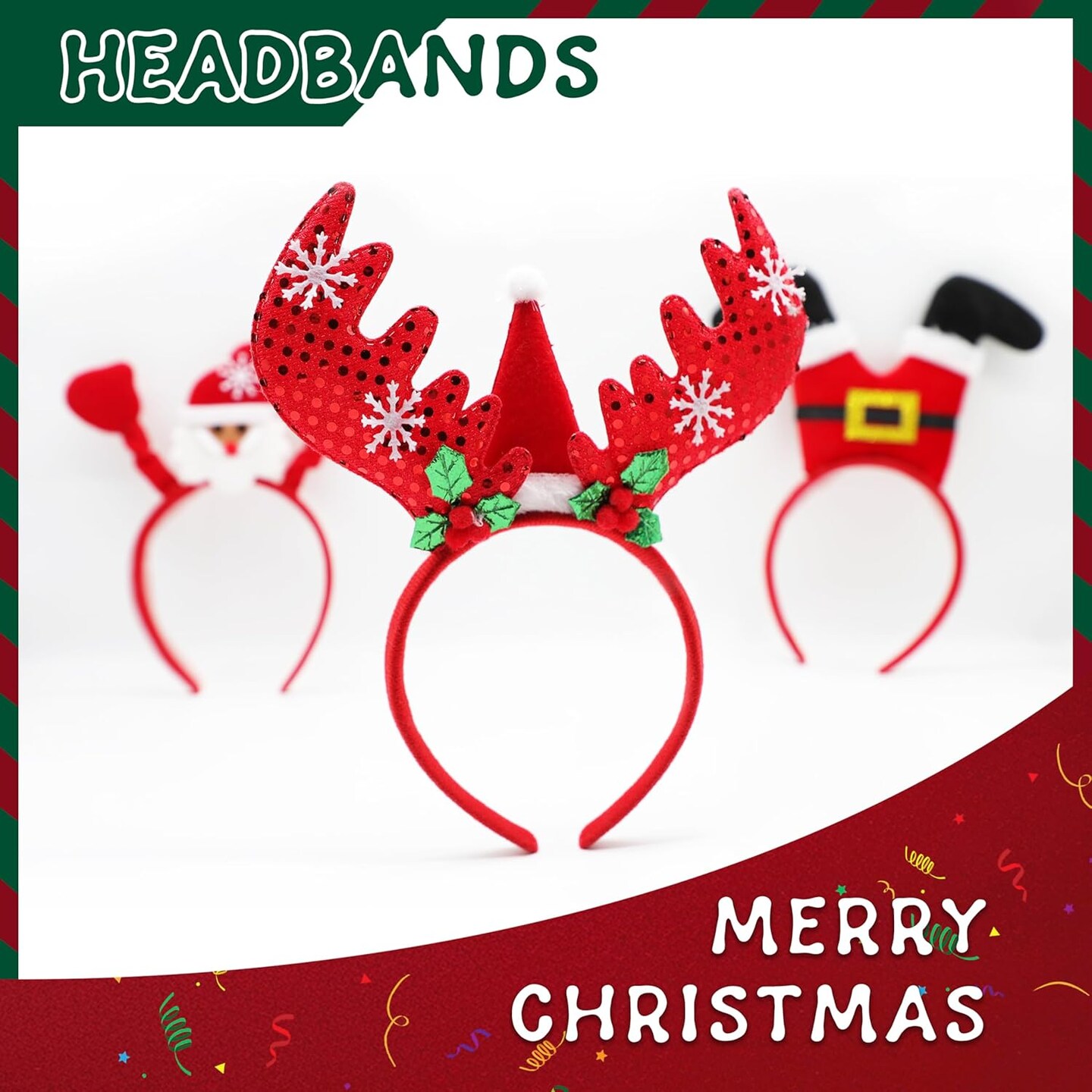6pcs Christmas Headbands for Adults Bulk,Christmas Headwear Quality Felt Head Topper for Christmas Parties Favors Supplies,Holiday Headbands,6 Designs Santa Hat Christmas Hairband,Christmas Headband