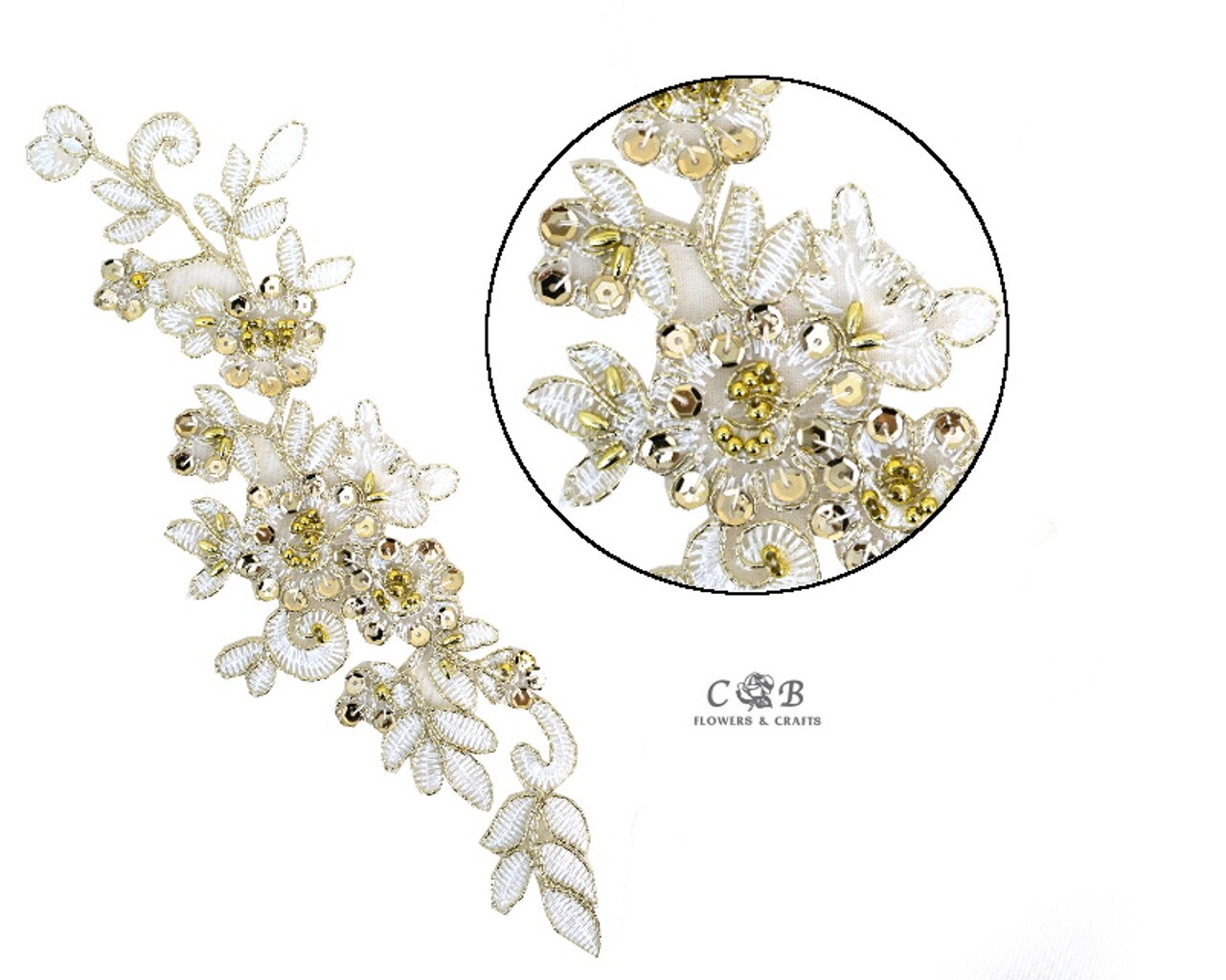 3.5&#x22; Wide x 12&#x22; Long Gold Bridal Venice Lace with Beaded Sequins Pack of 25