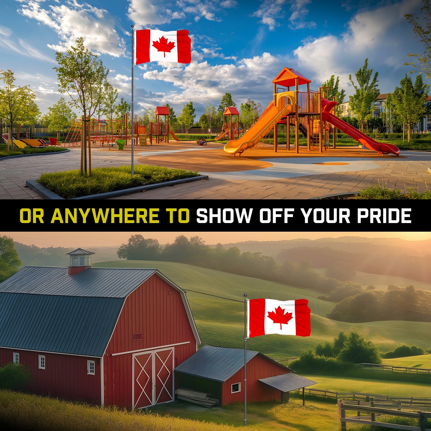 G128 Combo Pack: 16 Ft Telescoping Aluminum Flagpole (Black) &#x26; Canada Canadian Flag 3x5 Ft, ToughWeave Series Embroidered 300D Polyester | Pole with Flag Included