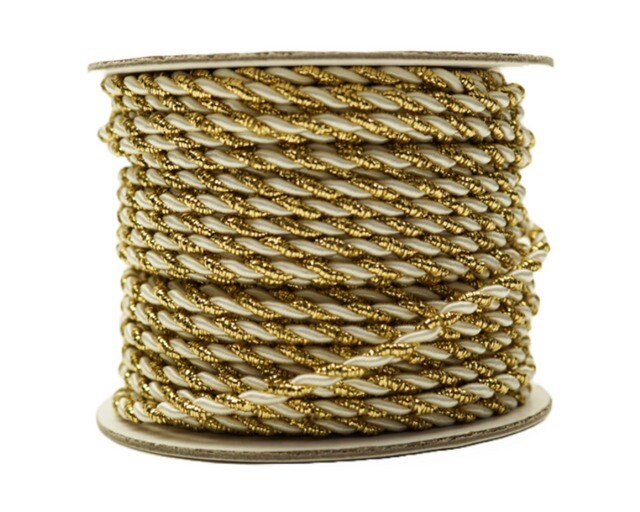 4mm x 25 Yards Long White/Gold Two Tone Rope Trims Pack of 5 Spools