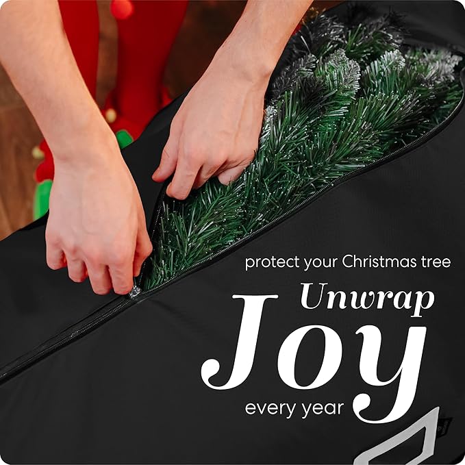 Rolling Tree Storage Bag - For 7.5-Foot Artificial Christmas Holiday Tree Zippered Bag, Carry Handles and Wheels for Easy Transport - Protects Dust, Insects, and Moisture (Black)