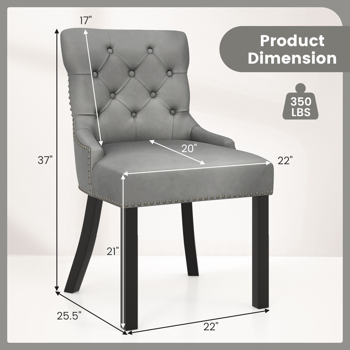 Upholstered Dining Chairs - Tufted Wingback Chairs With Rubber Wood Legs - Set of 2