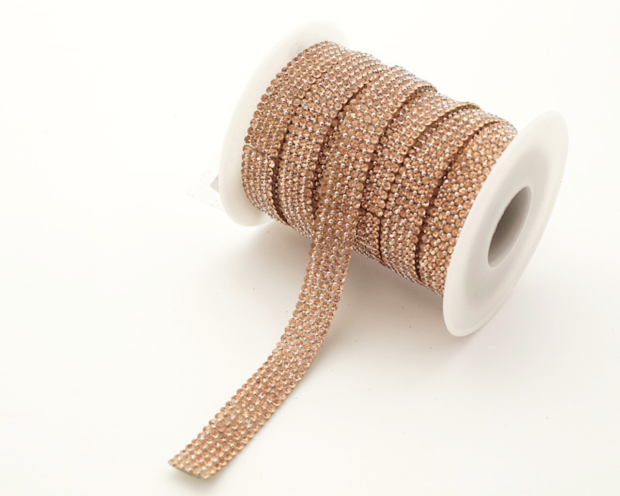 2/5&#x22; x 5 Yard Rose Gold Iron-On Crystal Rhinestone Seam Trim