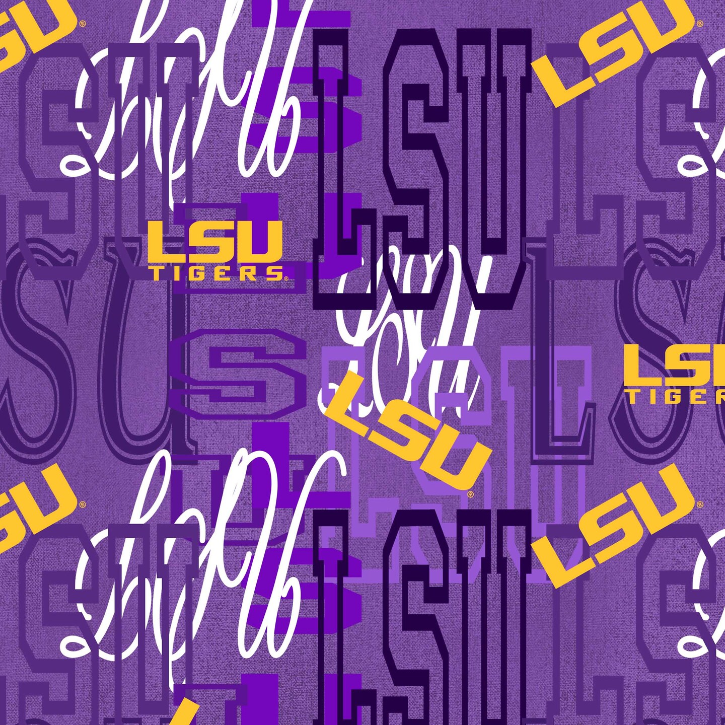 Sykel Enterprises-Louisiana State University Cotton Quilting Fabric-LSU Tigers Letters Cotton Fabric Sold by the Yard
