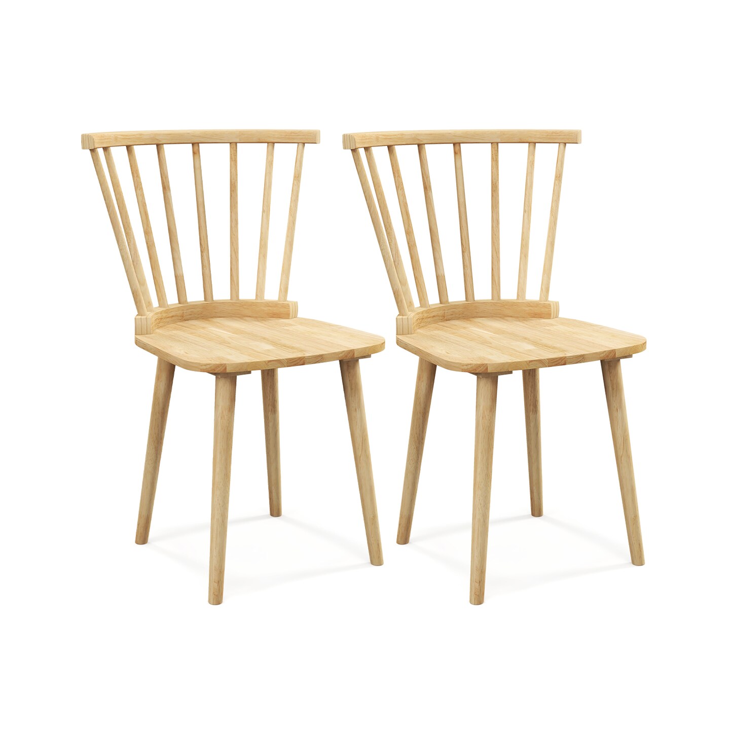 Set of 2 Rubber Wood Windsor Dining Chair Armless Sturdy Seat