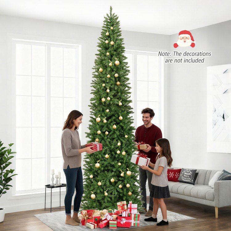 Slim 12 Ft Artificial Pre-Lit Xmas Tree with 2840 Branch Tips and 1000 LED Lights Foldable Metal Base