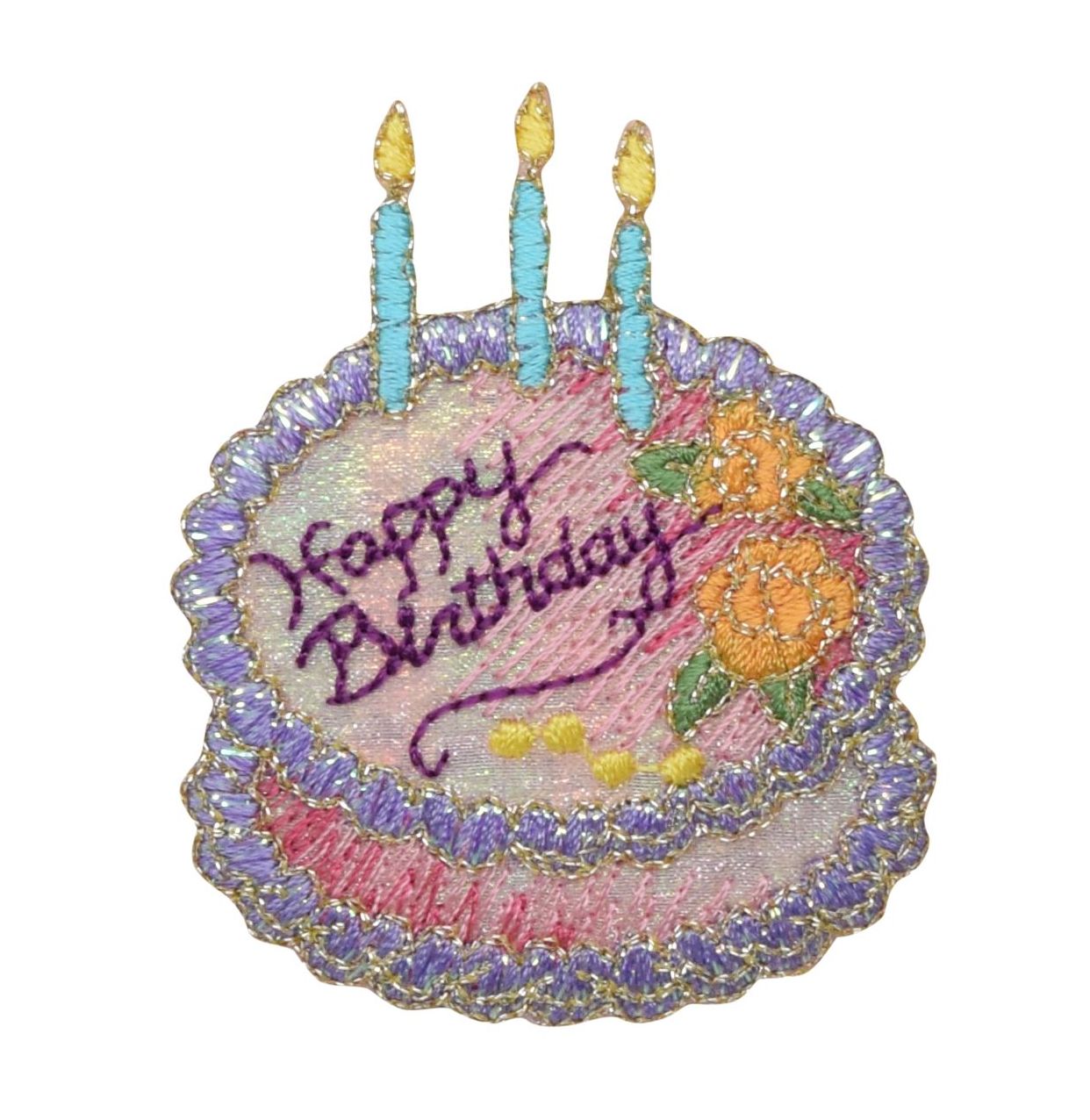 Happy Birthday Cake, Shimmery Embroidered, Iron on Patch