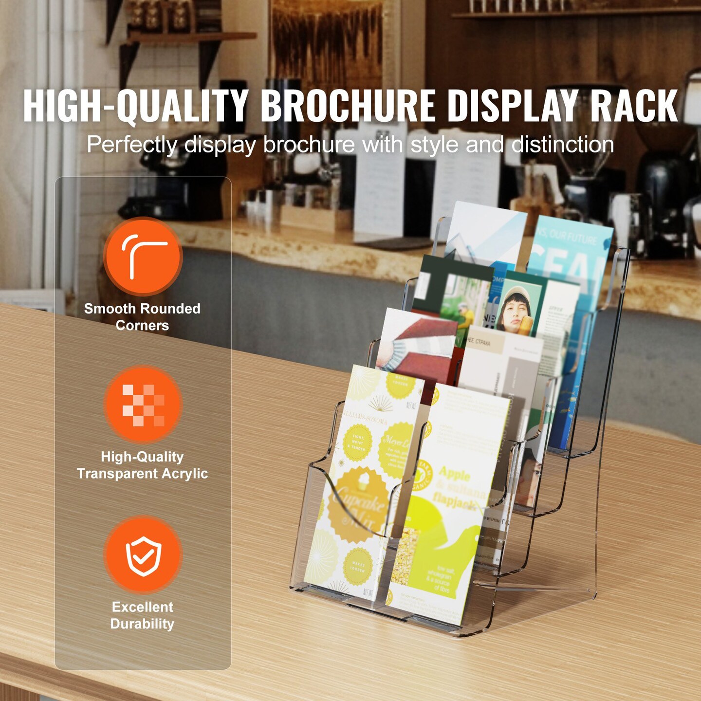 Clear Acrylic Brochure Holder 4-Pocket Display Stand with Removable Divider for Office