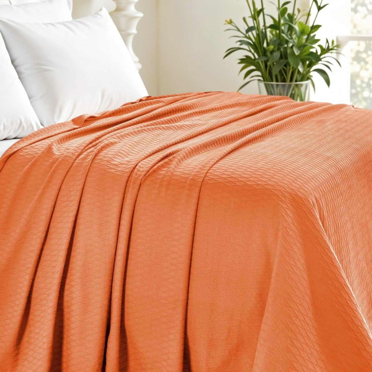 Edge Collections - 108" x 90" - Orange - Cozy Geometric Cotton Blanket for Stylish Comfort - 1 Piece