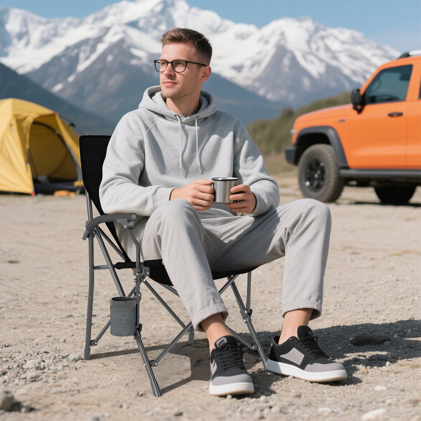 Folding Camping Chair with Cup Holder and Storage Pocket Portable Outdoor Lawn Chair 350 lbs Capacity