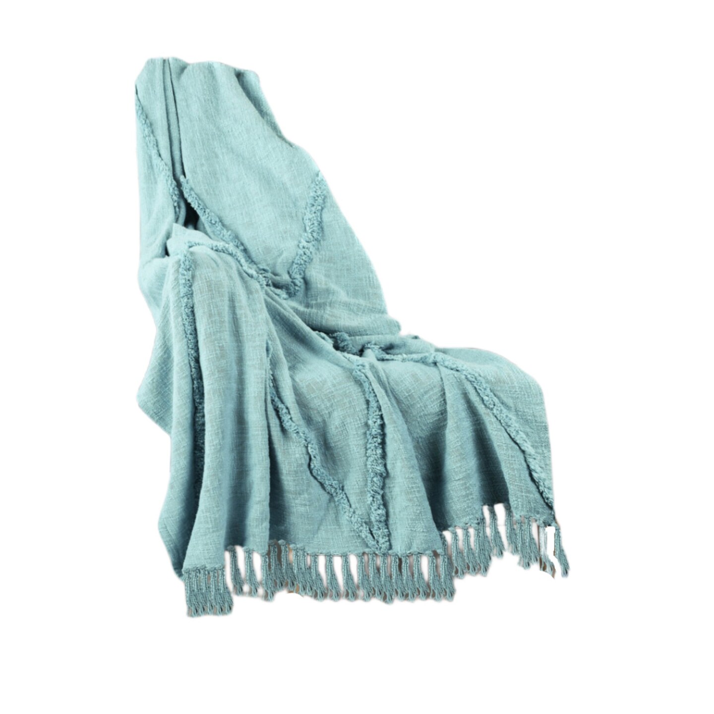 Edge Collections - 60" x 50" - Blue - Cozy Woven Throw Blanket with Trendy Fringe Edges - 1 Piece