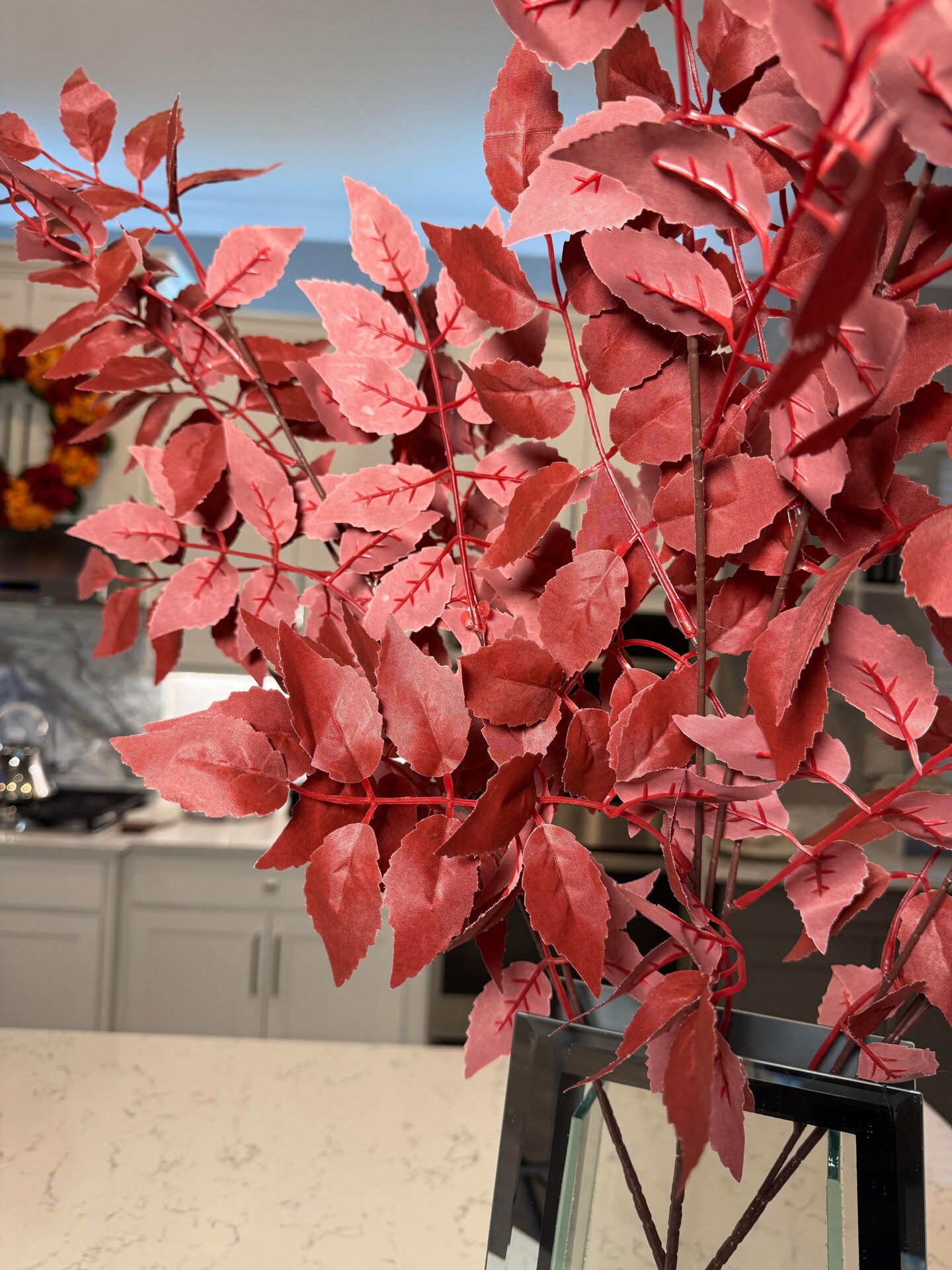 Faux Autumn Leaf Branch Red Burgundy 3 Pack Bundle 36&#x27;&#x27;