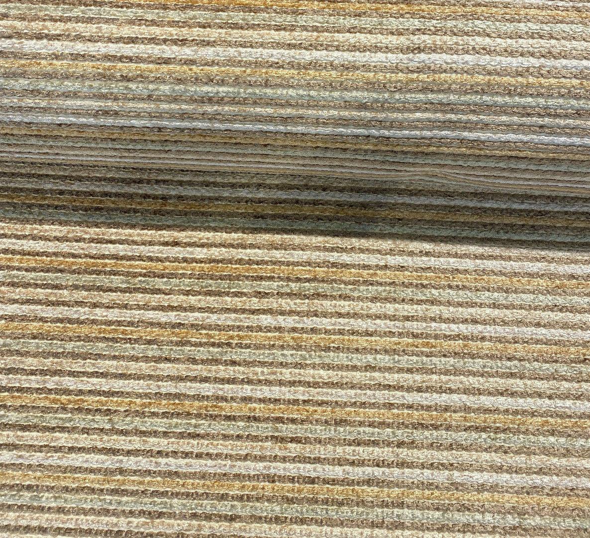1 Yard Dune Tan Gold Chenille Striped 64% Rayon, 21% Polyester, 15% Cotton Upholstery Fabric 59 inch Width
