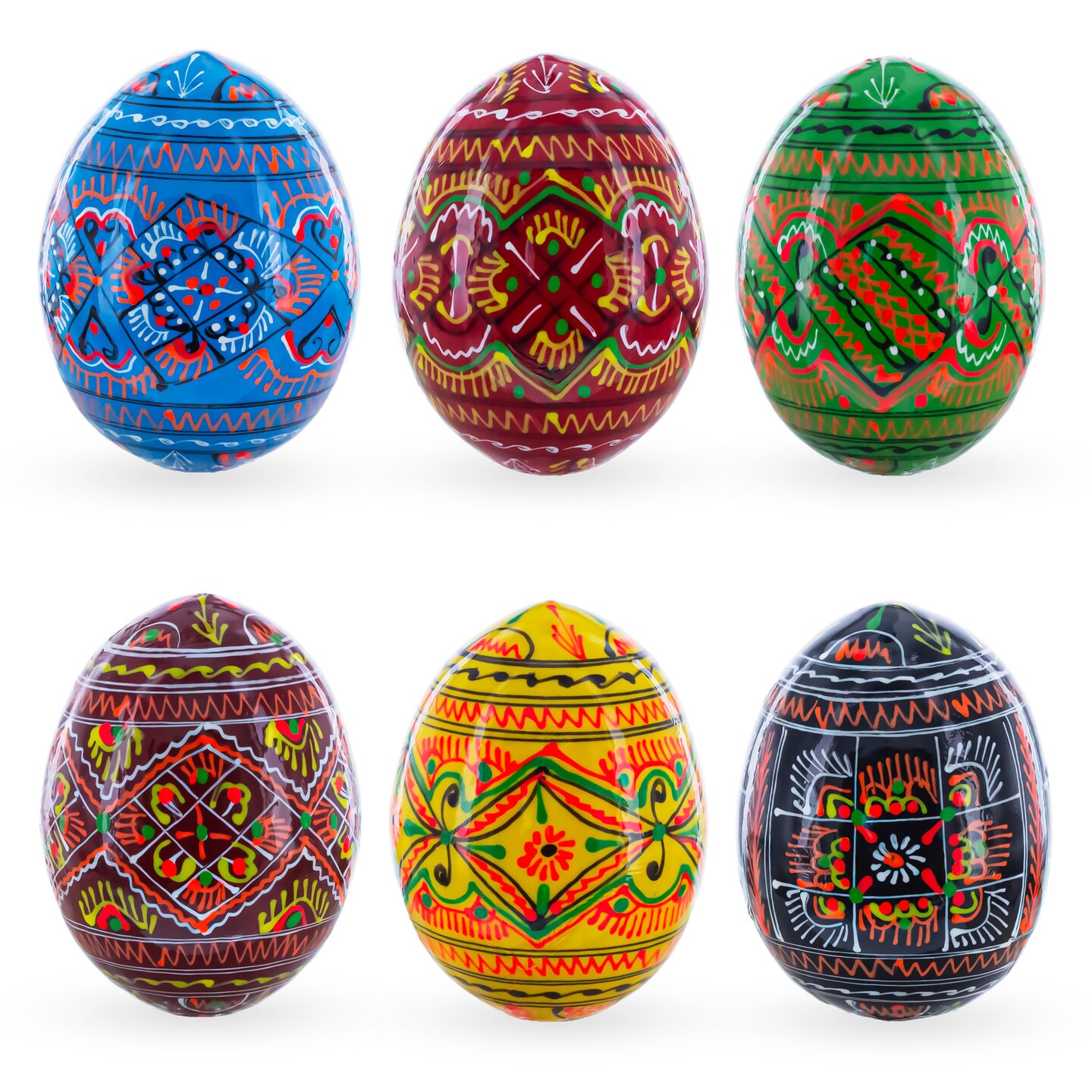 Set of 6 Geometric Pysanky Ukrainian Wooden Easter Eggs 2.5 Inches ...
