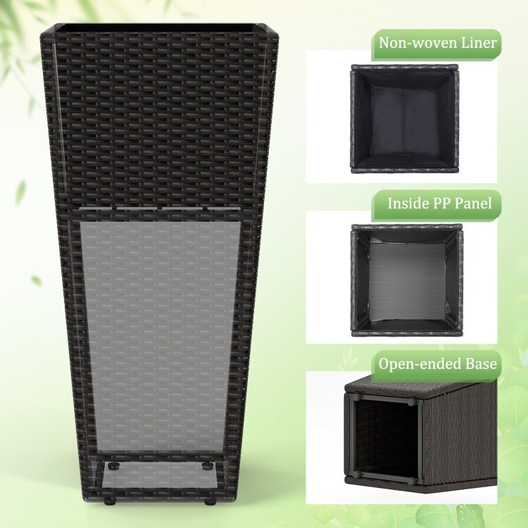 2-Pack Outdoor Rattan Planters with Metal Frame and Drainage System for Patio Plants