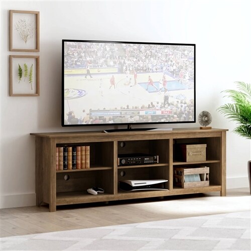 Wood Farmhouse TV Stand for Up to 70" TVs with Storage Shelves