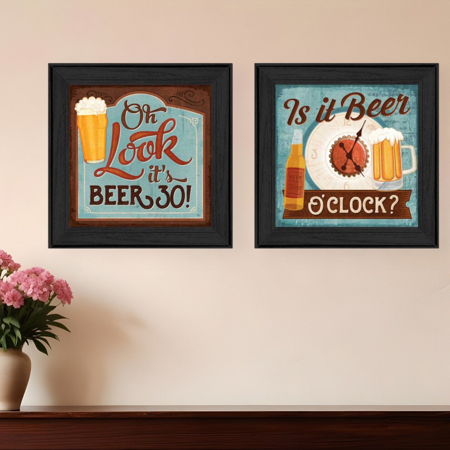 Edge Collections - Black - Trendy Beer O&#x27;Clock Wall Art Set - 2 Piece