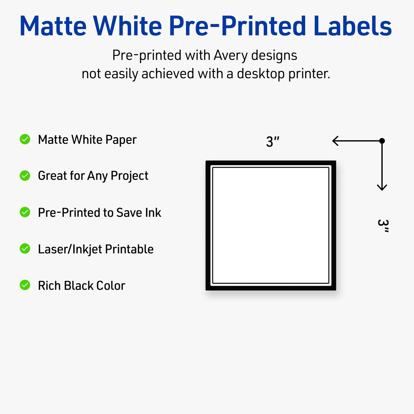 Avery Printable Square Labels, Double Black Border, 3" x 3", Matte White Square Labels, Permanent, Laser/Inkjet, 60ct, Great for Product Labels