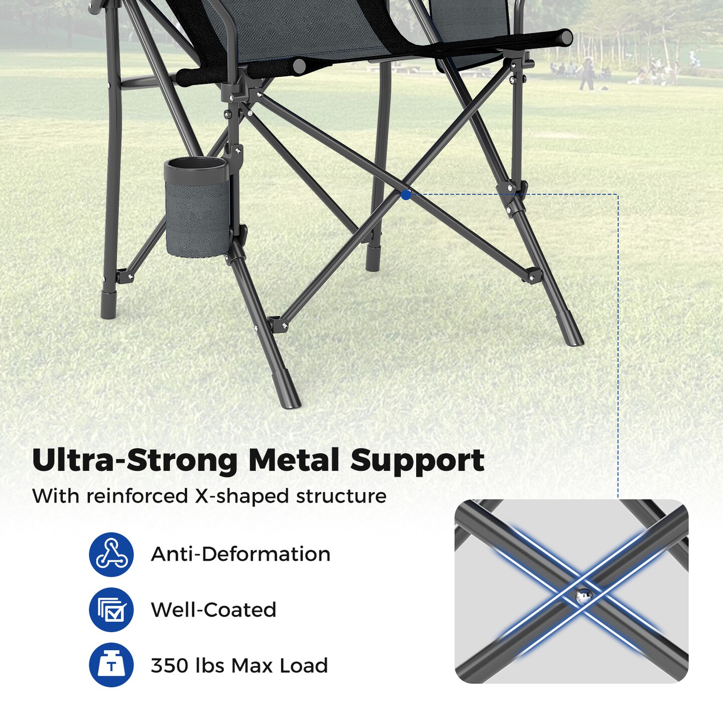 Folding Camping Chair with Cup Holder and Storage Pocket Portable Outdoor Lawn Chair 350 lbs Capacity