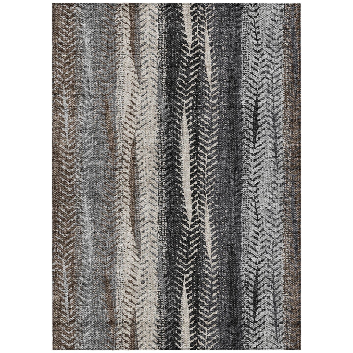 Edge Collections - 10' x 14' - Brown - Washable Area Rug Botanical Leaves for Indoor and Outdoor Use - 1 Piece
