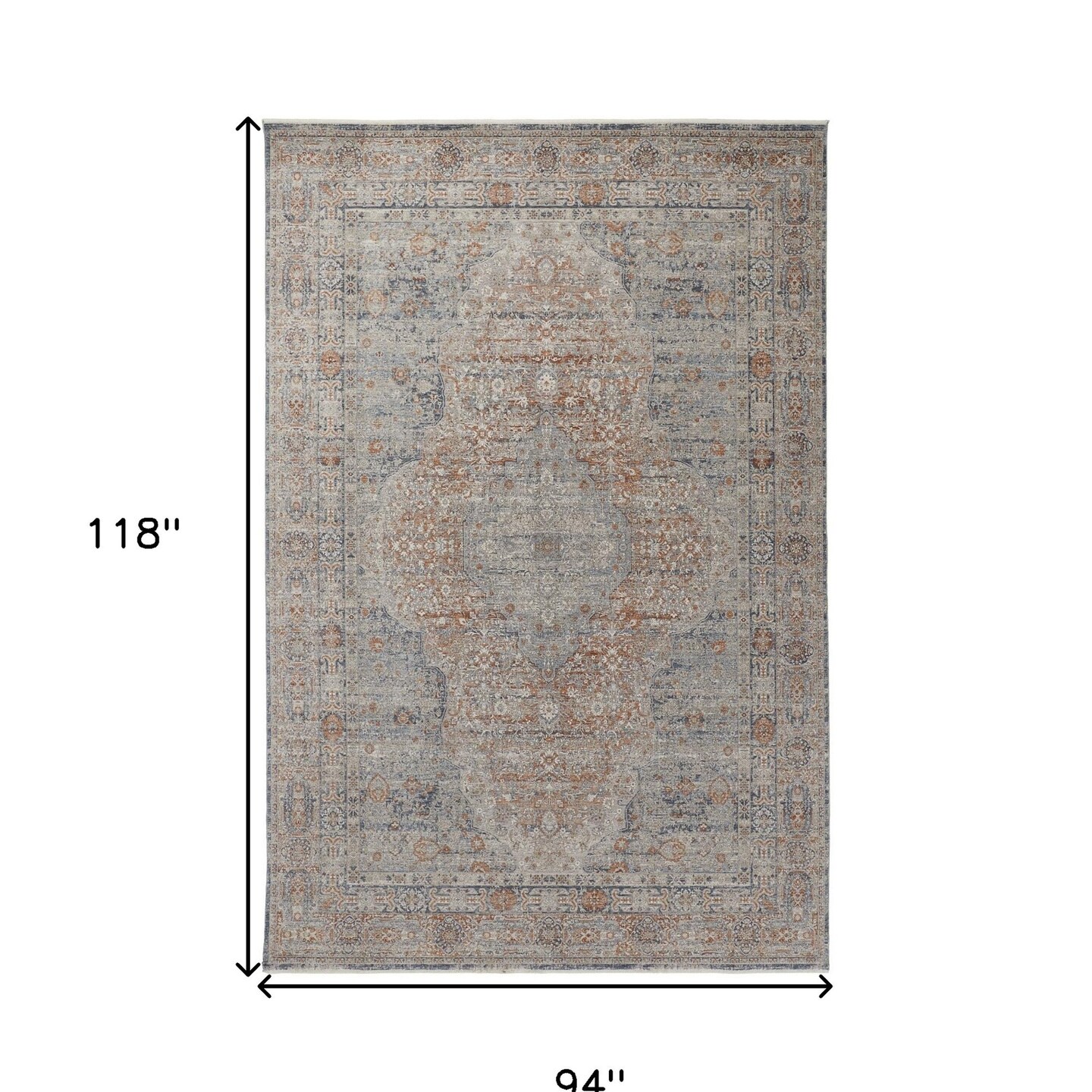 Edge Collections - 8' X 10' - Gray - Timeless Oriental Area Rug with Fringe - 1 Piece