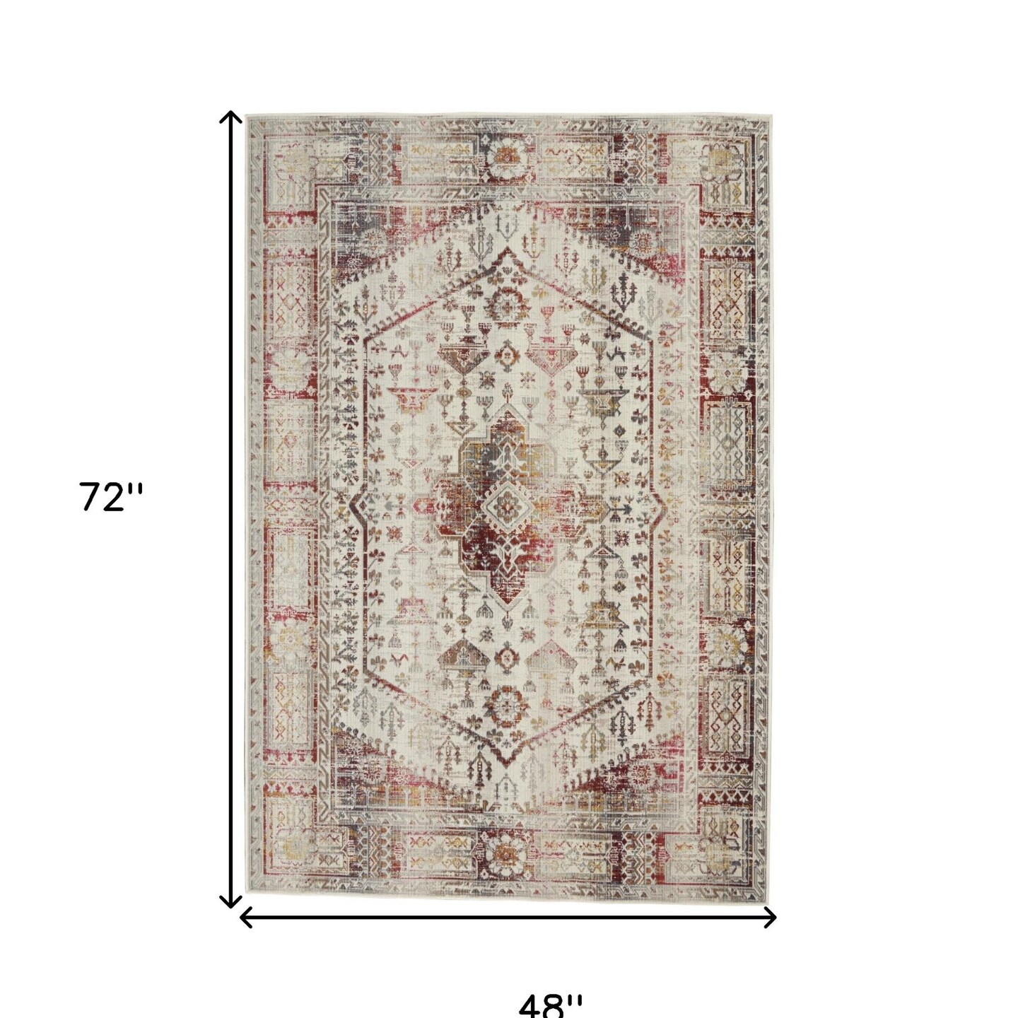 Edge Collections - 4' X 6' - Red - Durable Floral Distressed Area Rug for Transitional Spaces - 1 Piece