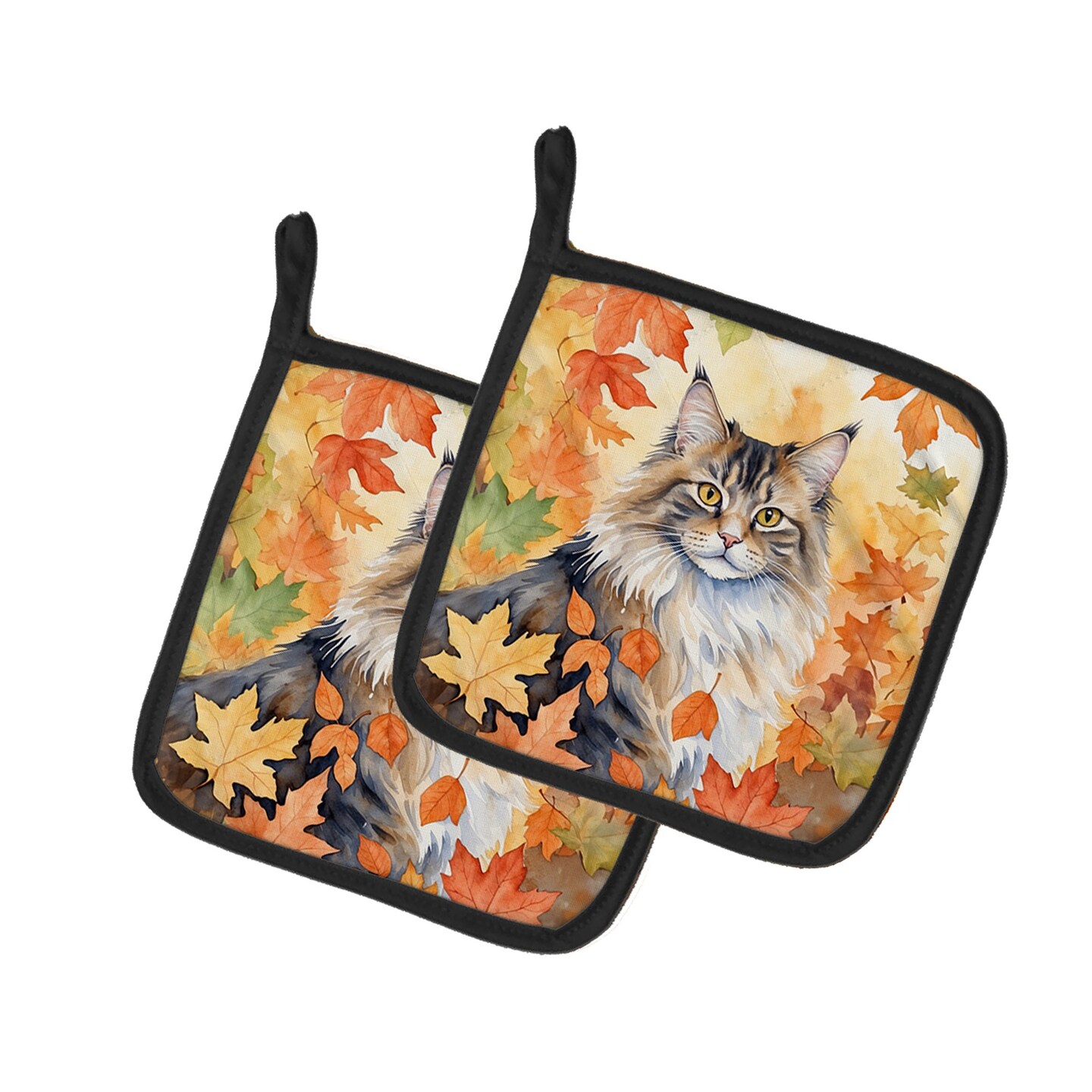 Edge Collections - Multicolor - Fall Cats Decorative Kitchen Pot Holders Pair - 2 Piece