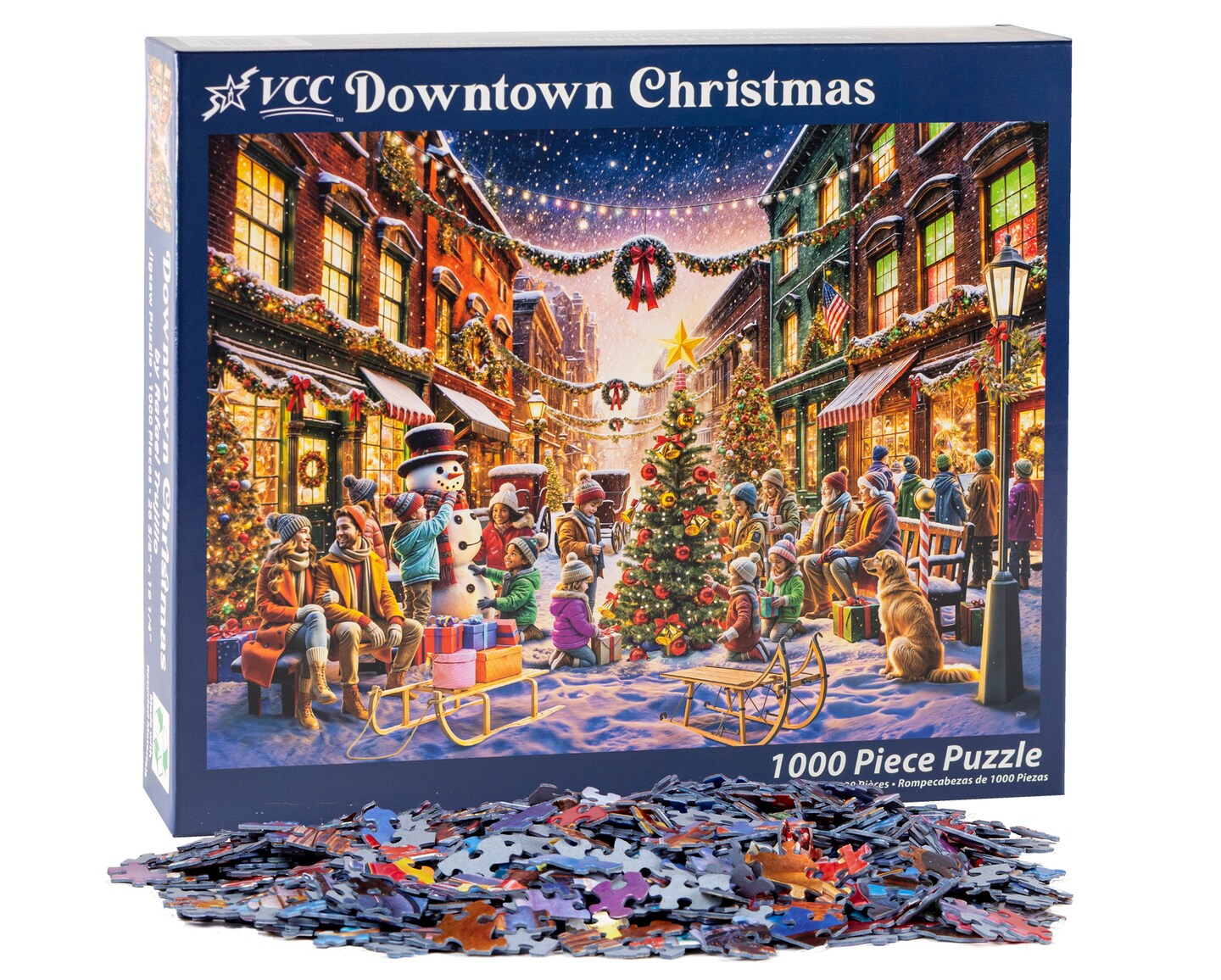 Downtown Christmas Jigsaw Puzzle 1000 Piece by Vermont Christmas Company - Jigsaw Puzzles with Randomly Shaped & Interlocking Pieces - 26 5/8" x 19 1/4"
