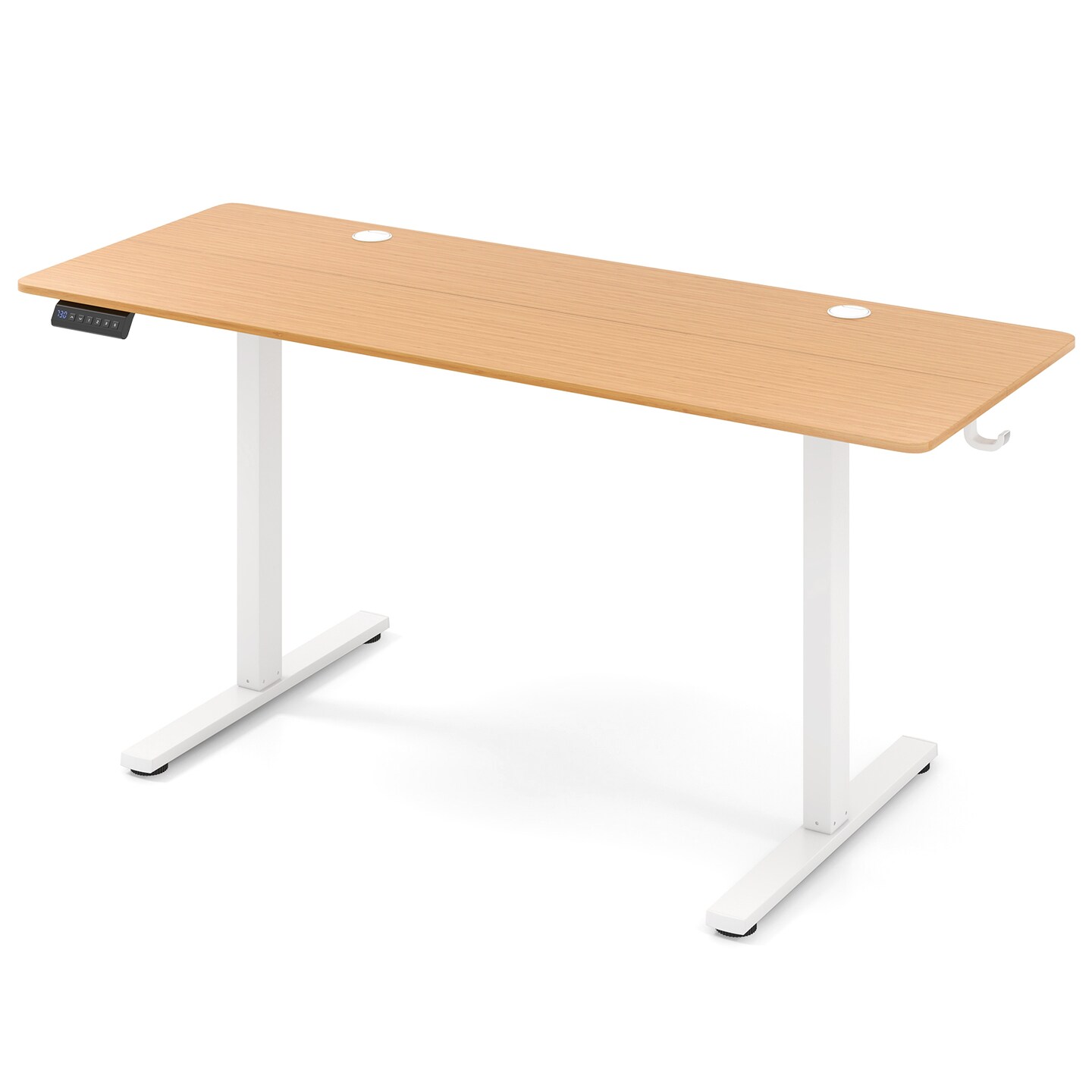 Natural Top White Frame Electric Standing Desk with Adjustable Height